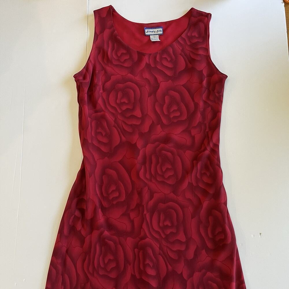 Simply Silk Vintage 90s Y2K Silk Red Size L Rose Print Dark Romantic Asymetrical